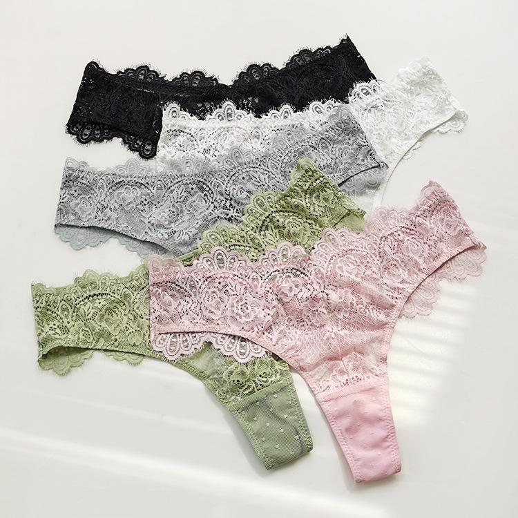 Low waist thong lace flower mesh temptation hip lift Underpant perspective ladies sexy hollow T pants Women Briefs Sexy Panties