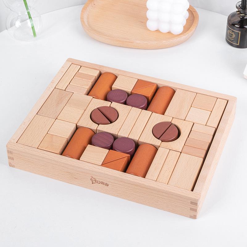 Large Raw Wood Building Blocks for Early Education and Cognitive Development - Red Sandalwood & Beech - Ideal for Kindergarten