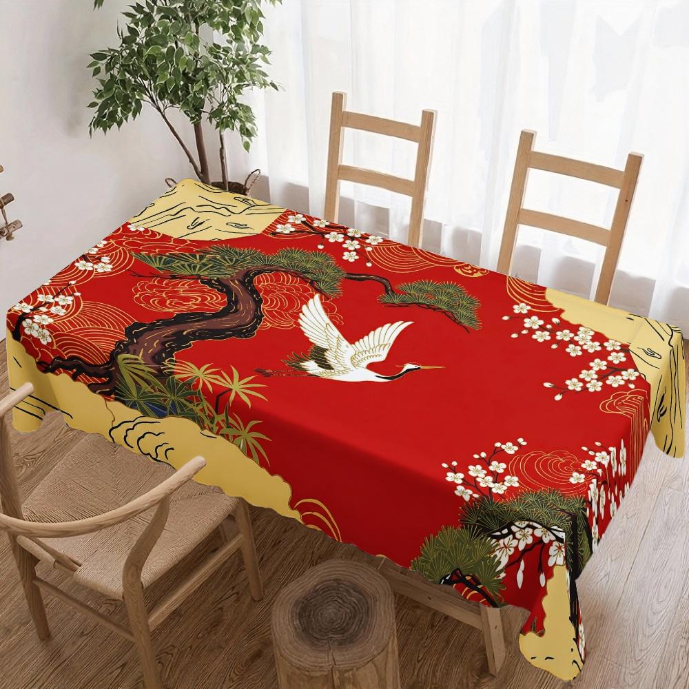 Japanse Stijl Kraan Pijnboom Rechthoekige Tafelkleed voor Tafeldecoratie Feest Waterdicht Herbruikbaar Tafelkleed voor Keuken Eetkamer 140x180cm