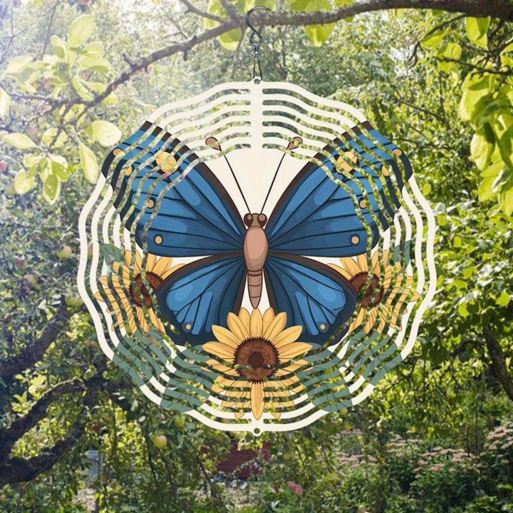 Metall Drehendes Windspiel Sonnenblume Schmetterling Gartendeko Spirale Hängende Kunsthandwerk Windmühle Zwei Wege Drehbar Outdoor Hängende Dekoration