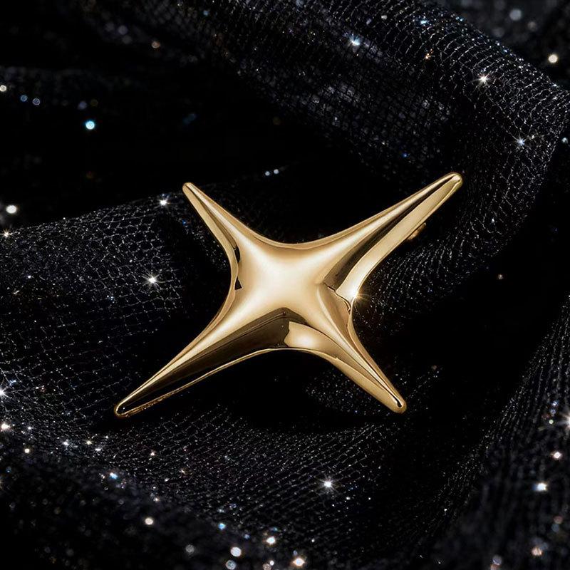 Fashion Retro Cross Star Brooch, Simple Niche Tetragonal Star Pin, Men'S And Women'S Metal Clothing, Corsage Accessories