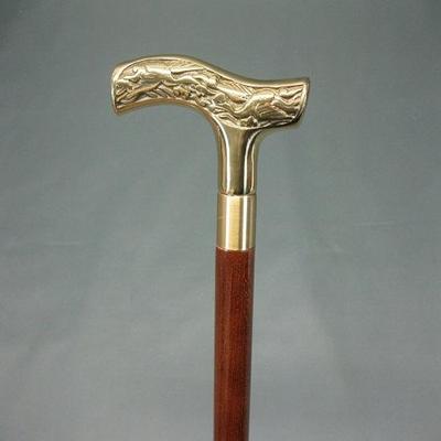 Designer-Messing-Derby-Design-Kopfgriff aus Holz, Vintage-Spazierstock aus Holz