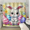 "Cute Easter Bunny Shower Curtain - Colorful Eggs & Spring Flowers, Festive Cartoon Animal Bathroom Decor"