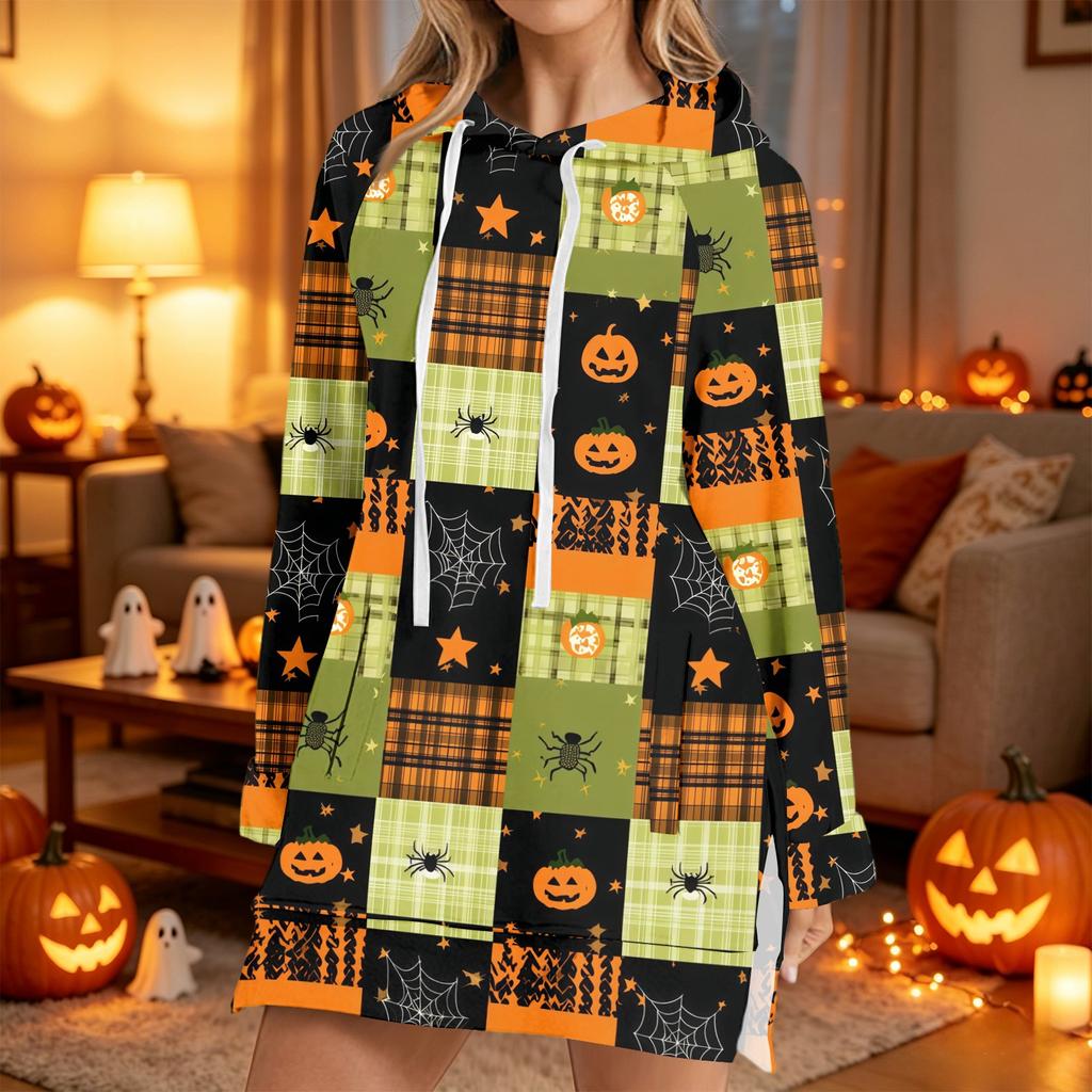 Women's Casual Long Sleeve Halloween Print Pullover Hoodie Sweatshirt
