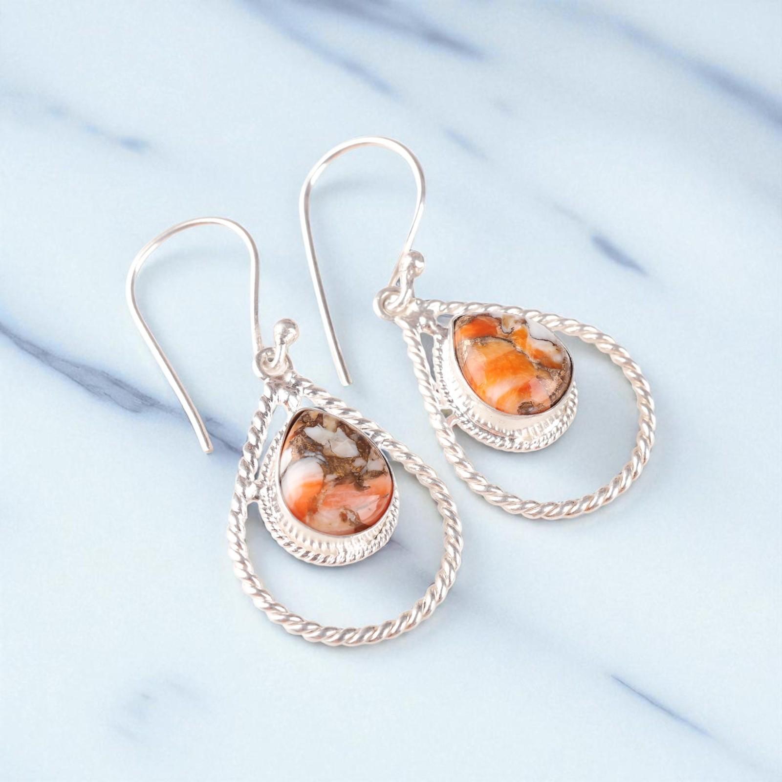 

Orange Copper Turquoise Gemstone 925 Sterling Silver Jewelry Hook Earrings 1.70 EE-96-38