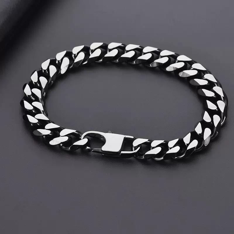 Men's Exquisite Trendy Matte Cuban Chain Bracelet with Stainless and Titanium Steel Cowboy Buckle