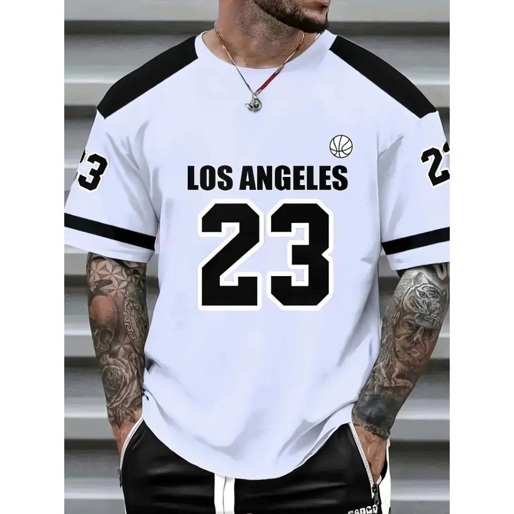 Men's sports T-shirt with numbers - machine washable polyester fiber fitness shirt, suitable for fitness, sports, and casual wear