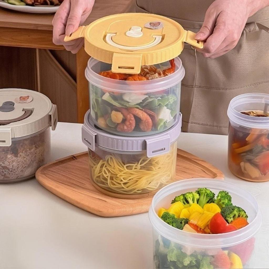 Worthbuy 1100Ml Round Clear Plastic Lunch Box With Handle Microwave Safe Portable Large Capacity Food Container For Students
