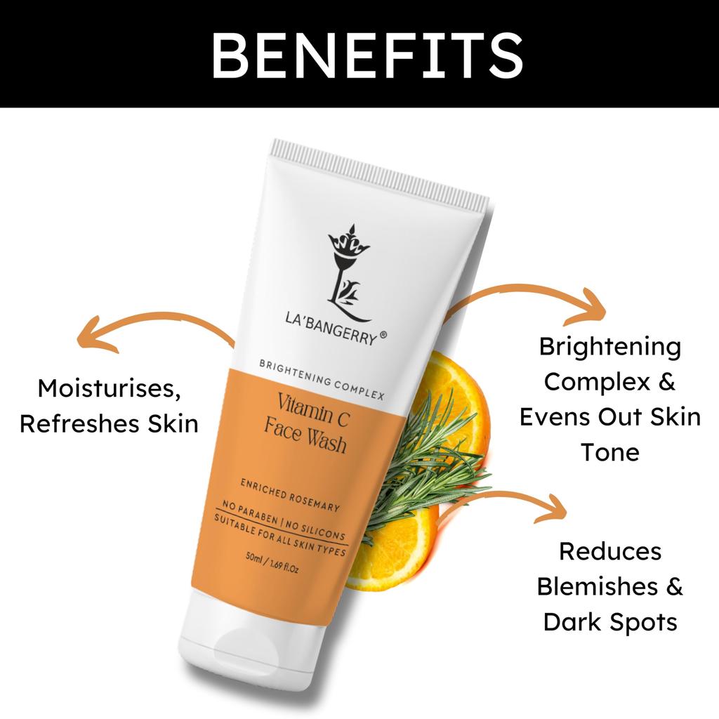 LA’BANGERRY Vitamin C Face Wash Combo Pack Enriched With Rosemary | Clean & Glowing Skin | Brightens Skin & Control Blackheads & Whiteheads | 50 Ml
