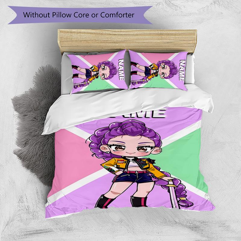 3pcs KPop Demon Hunters22 Cover Set - Personalized Name, HD Printed Bedding with 1 Cover and 2 Pillowcases - Perfect for Home Decor, Easy Care