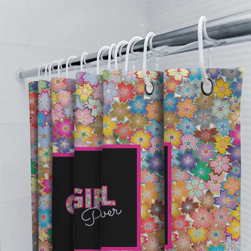 Girl Power Duschvorhang Rosa Und Blaue Blumen Design Für Badezimmer Dekoration
