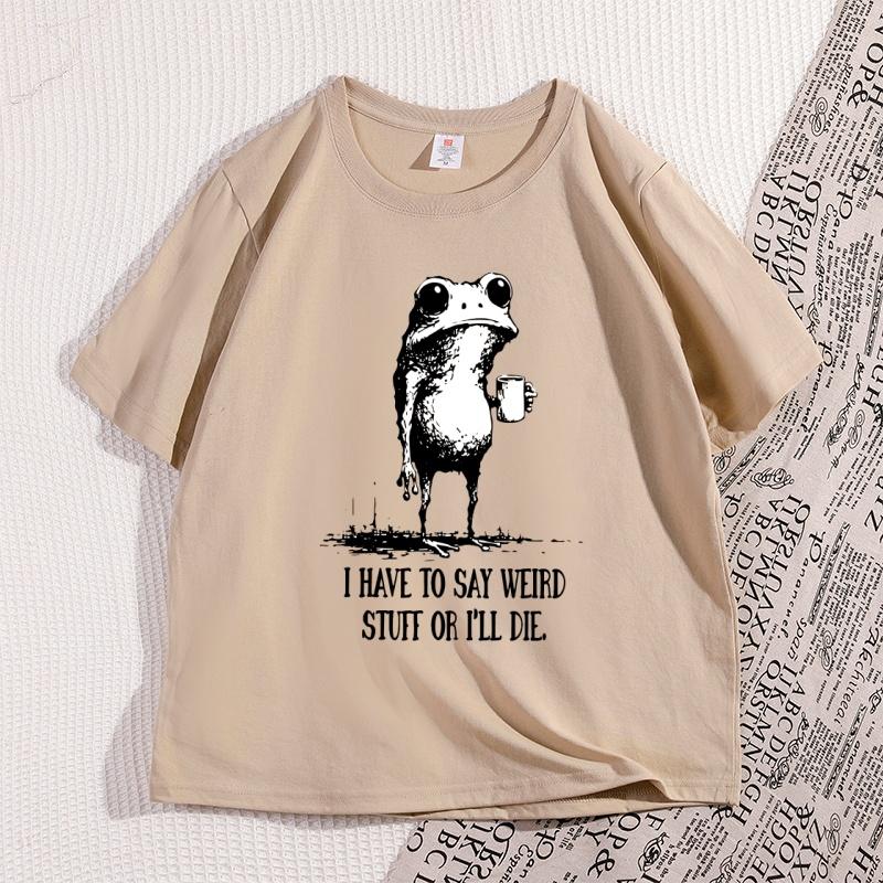 Weird Cafe Fun Frog Tshirt Short Sleeve Tshirt Casual Crew Neck Street Style YK Frog Tshirt Women Clothing Fashion YK Top