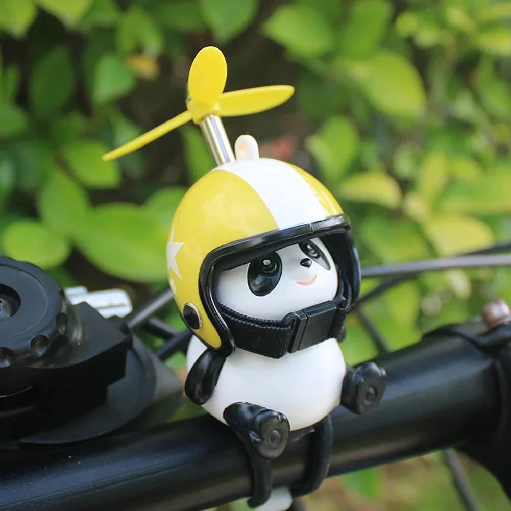 Motorcycle Handlebar Decoration Bike Electric Cute Panda Cartoon With Helmet Airscrew Ornaments Riding Equipment Accessories