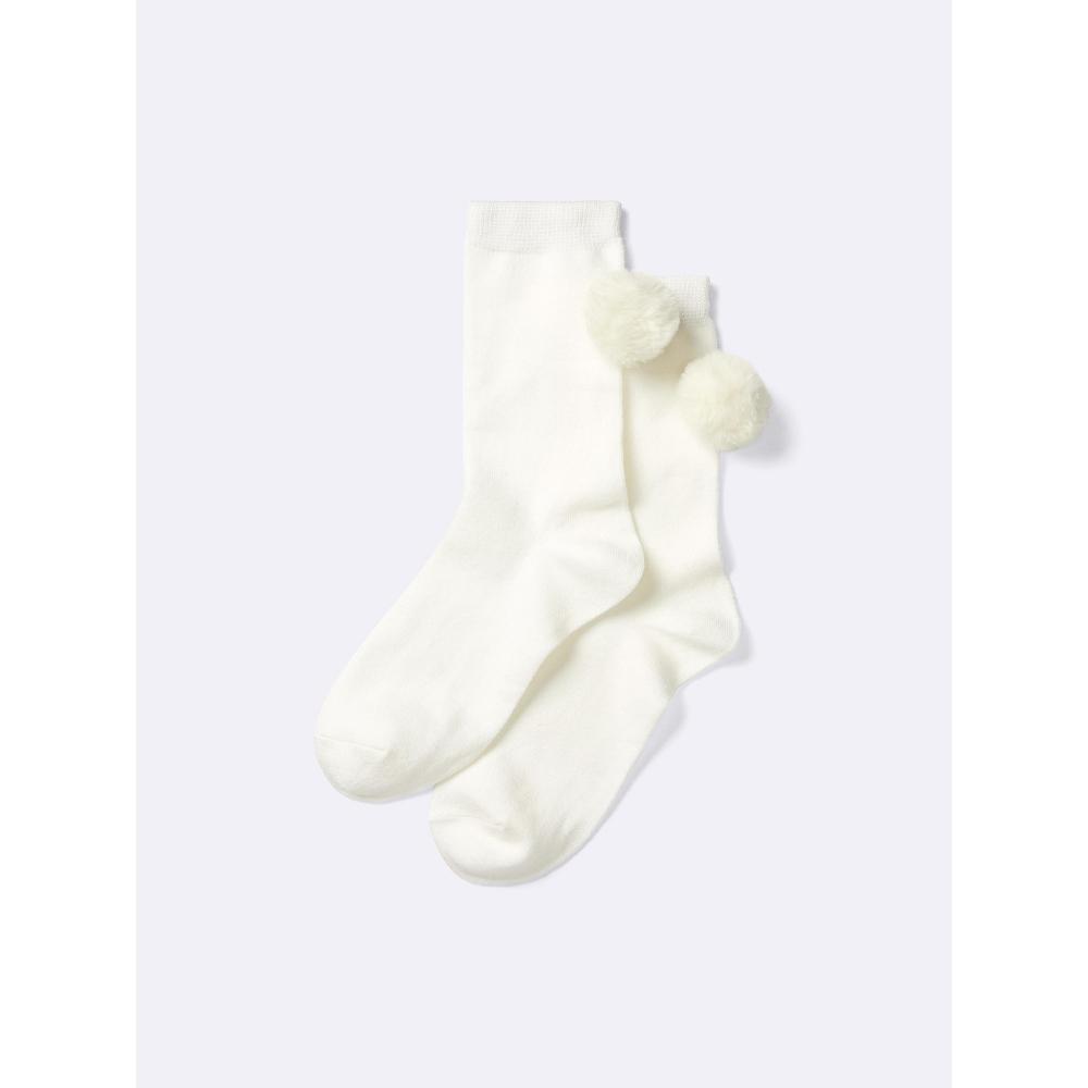 GU by Uniqlo Style Heat Crew Socks  Pom Pom 