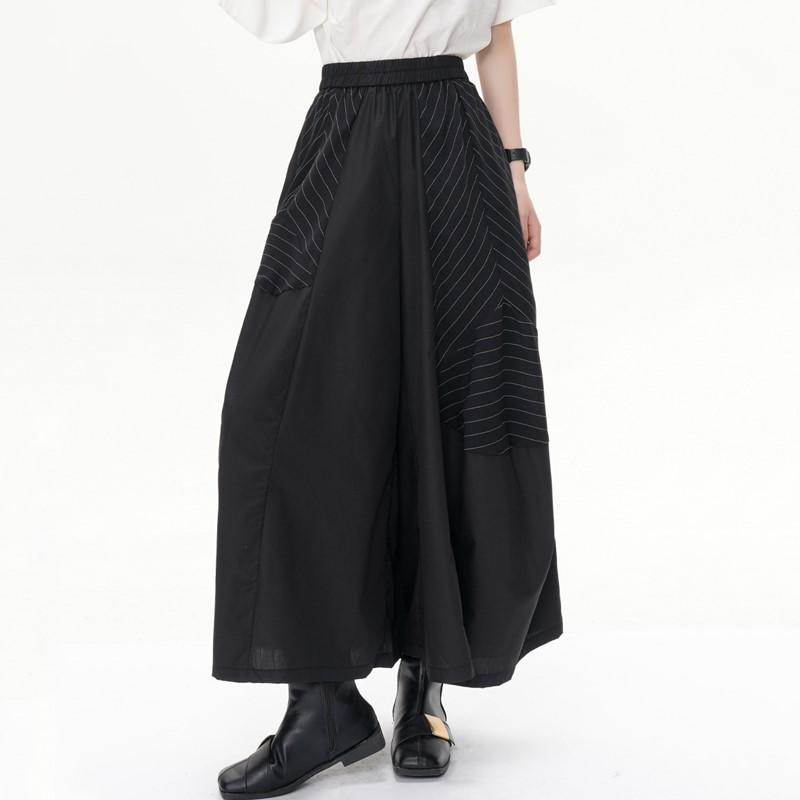 Plus Size Vintage Black Stripe High Waist Casual Loose Summer Wide Leg Pants Women Trousers