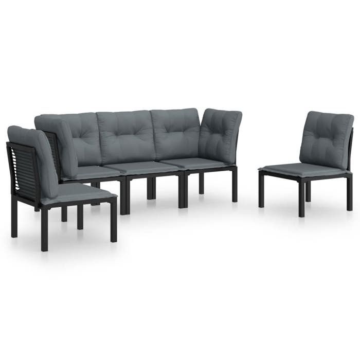 VidaXL Salon de Jardin 5 pcs, Ensemble de Meubles de Terrasse, Mobilier d'Extérieur, Chaise de Patio, Moderne, Noir et Gris 3187736