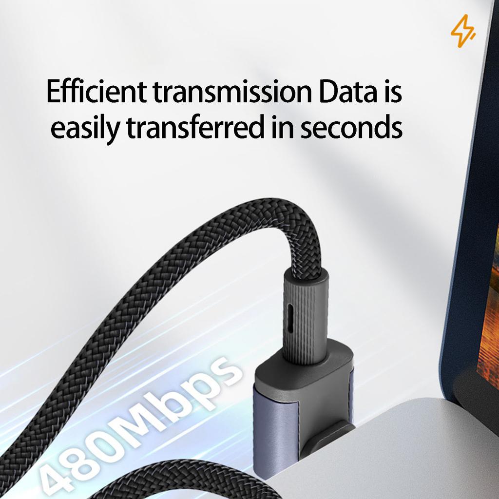 Multiple Length Braided Type C Cable Supports PD240W Super Fast Charging And Angled Plug Detail For Easy Use