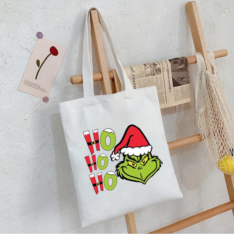 Christmas Printed Shoulder Bag Student Casual Handbag Large Capacity Canvas Bag