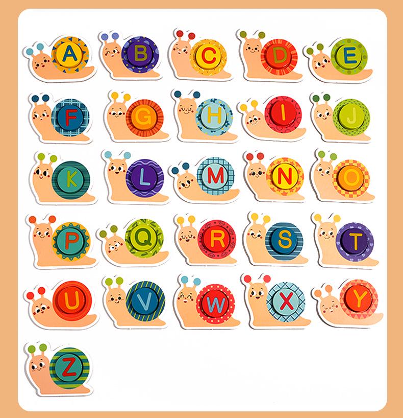 Montessori Wooden Snail Alphabet Matching Educational Toy for Kids