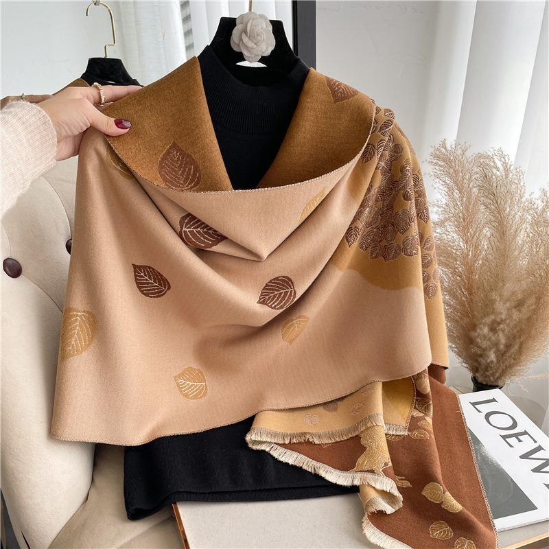 Leaf scarf women's summer office air conditioner shawl spring autumn and winter long dual-purpose warm cloak cover