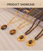 British Retro Minimalist Luxury Y2K Oval Tiger Eye Pendant Necklace