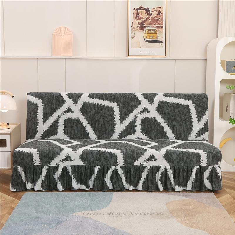 Stretch Armless Futon Cover with Skirt Printed Folding Sofa Bed Cover Washable Sofa Couch Cover Furniture Bed Protector S M L