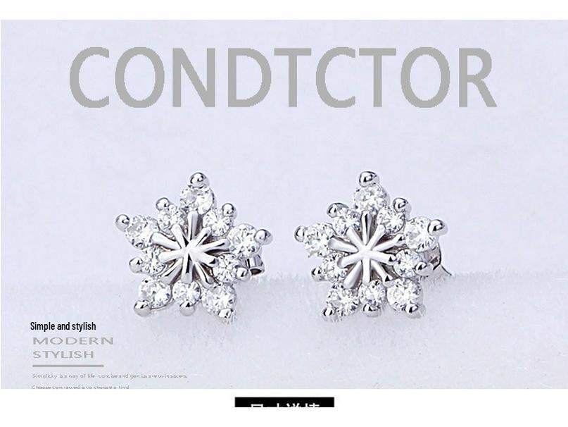 Five-Pointed Star Snowflake Silver-Plated Stud Earrings with Full Diamonds - Women's Christmas Jewelry