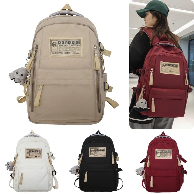 Ulzzang Canvas Backpack For Girls Korean Style Fashionable Streetwear Nylon Material Cow Print Design