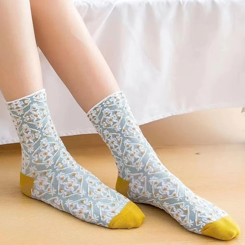 5 Pairs Geometric 3D Textured Women's Socks Cute Flower 3D Textured Socks New Floral Socks  Women