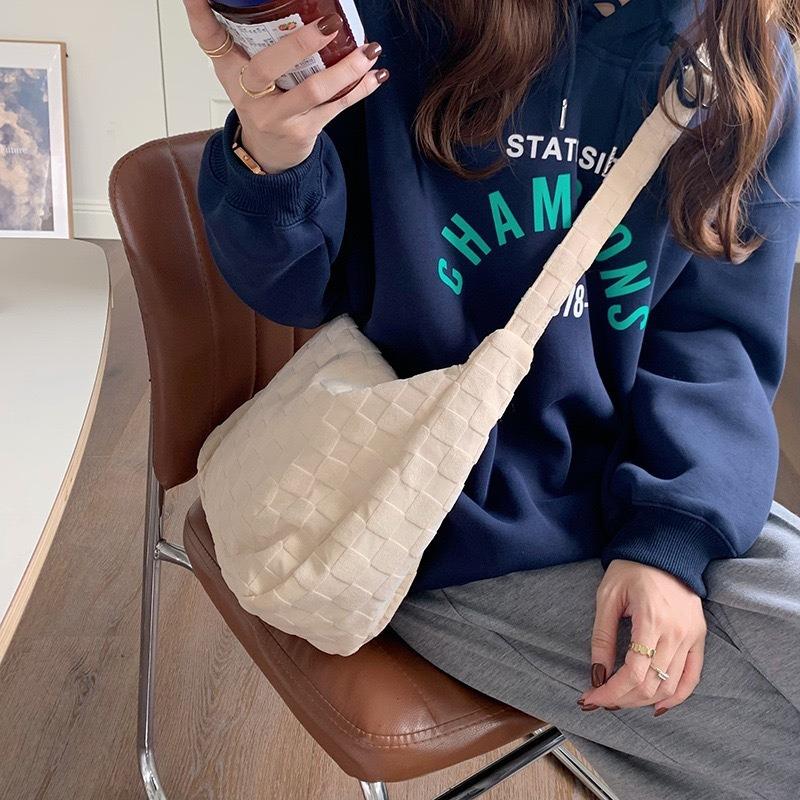 Fashionable All-Match Plaid Large Capacity Leisure Forest Style Shopping Bag Plaid Shoulder Messenger Bag