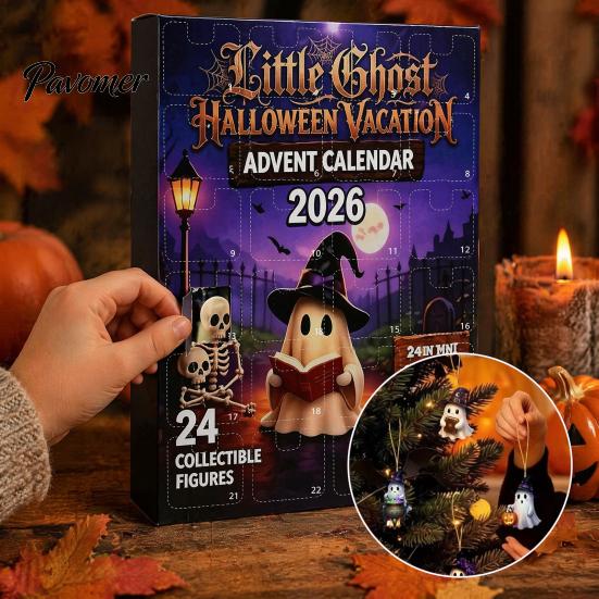 Family Christmas Countdown Halloween Advent Calendar 2026, 24-Day Box with 2D With Gifts Flat Hanging Pendant, Spooky Collectible Decor for