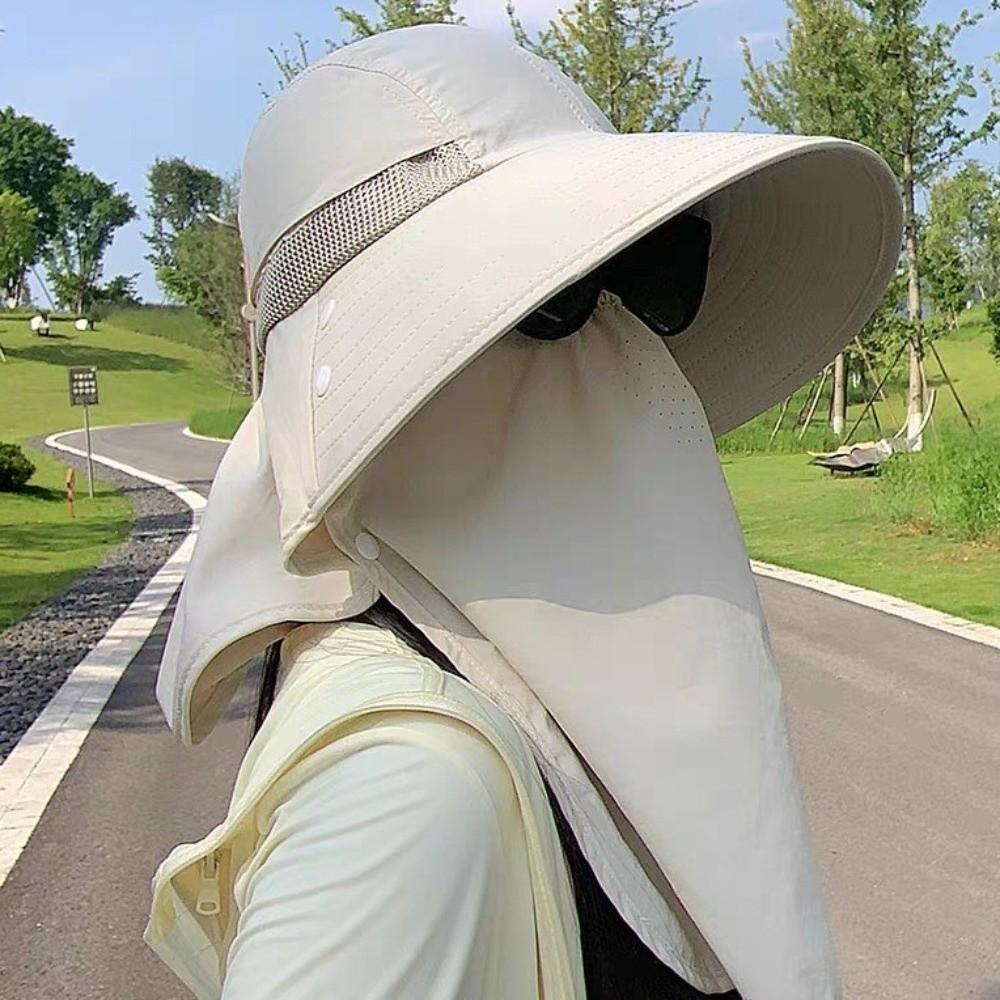 Wide Brim Face Covering Sun Hat Adjustable Integrated Fishing Hat Hiking