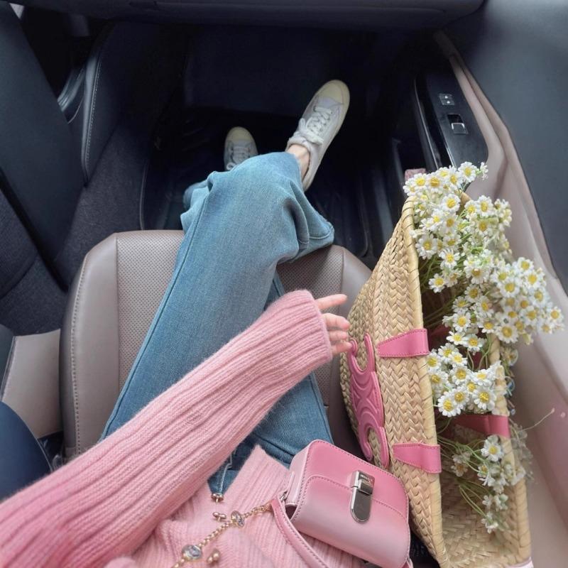 Pink High-end Knitted Sweater for Women Early Autumn New Korean Style Top with Chic Design