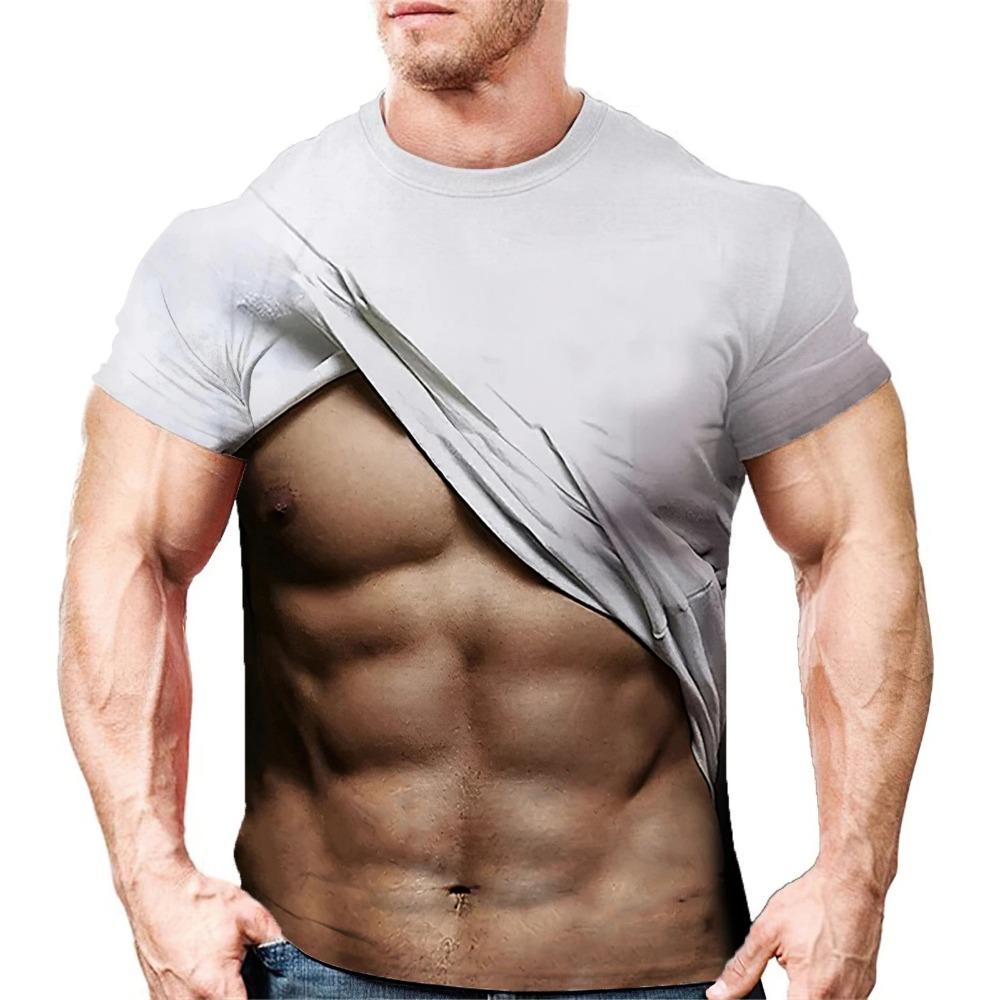 Sexig Mode Muskel Tatuering Kreativ Hip Hop Rolig Tuff Kille Sommar Herr Rundhals Kortärmad T-shirt Topp 3D Harajuku Tryck Ny