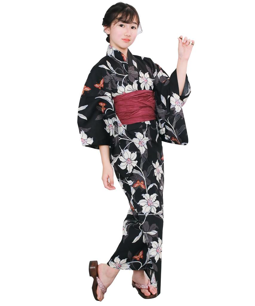 Yukata Set Junior Retro Change Weave 3 Piece Set Heiko C Girls Yuri Yuri [KYOETSU] (Yukata, Obi, Geta) (130cm, 10. Investigation)