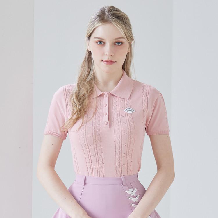 J Jane Summer Scallop Polo Knit (Pink) Pink/S (44-55)
