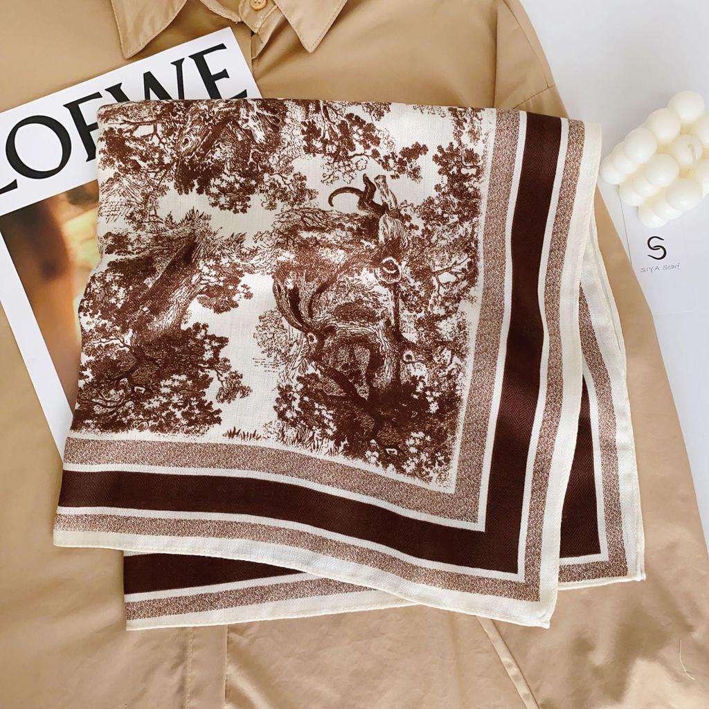 Korean Style Silk Square Scarf with Butterfly & Flower Print - Women's Fashion Accessory, Neck Tie, or Hair Scarf - Ideal Mother's Day Gift