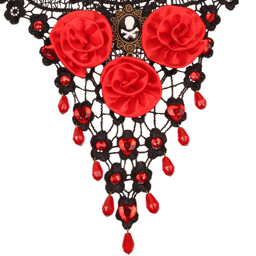 Gargantilla de Encaje Negra de Moda Euroamericana con Colgante de Lágrima de Flor de Rosa