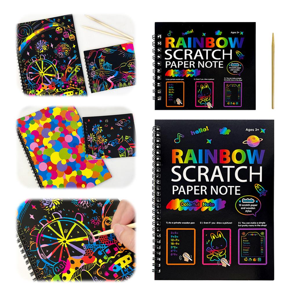 DIY Rainbow Scratch Paper Note Children's Art Book Black Neon Color Drawing Card - Creative Kids' Art Activity Book