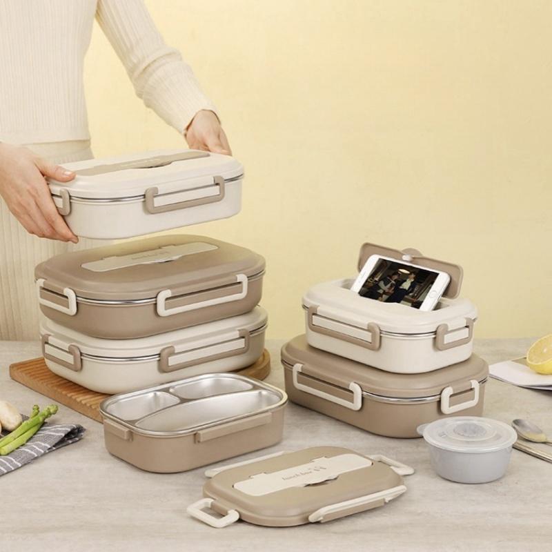 304 Paslanmaz Çelik Yalıtımlı Öğle Yemeği Kutusu Ofis Çalışanları Mühürlü Taşınabilir Öğle Yemeği Kutusu Çantalı Öğrenciler Çocuklar Ticari Bento Kutusu Seti