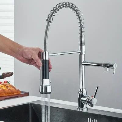 Kitchen Faucet with Pull-down Spray High Arc Spring Commercial Kitchen Sink Faucet 360 ° Universal Telescopic Splash Nozzle