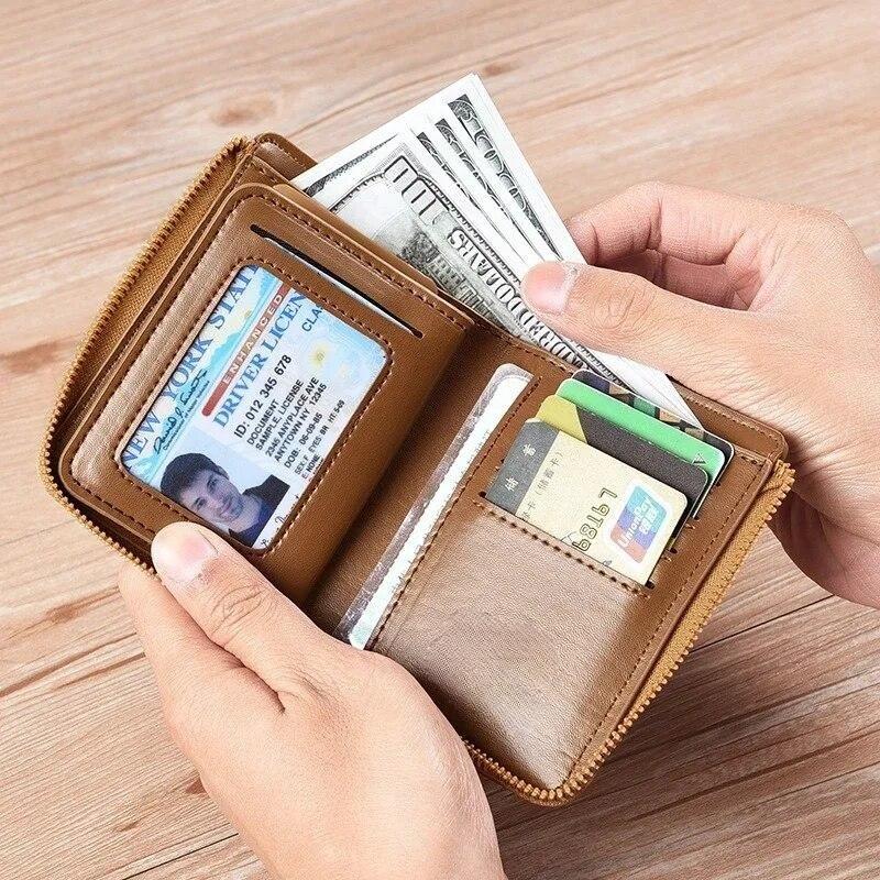 Leather Mens Wallet Business Card Holder Zipper Purse Luxury Wallets for Men RFID Protection Purses