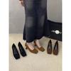 Temperament black suede high heels women's 2025 spring and summer new square head Japanese professional versatile commuter medium heel single shoes
