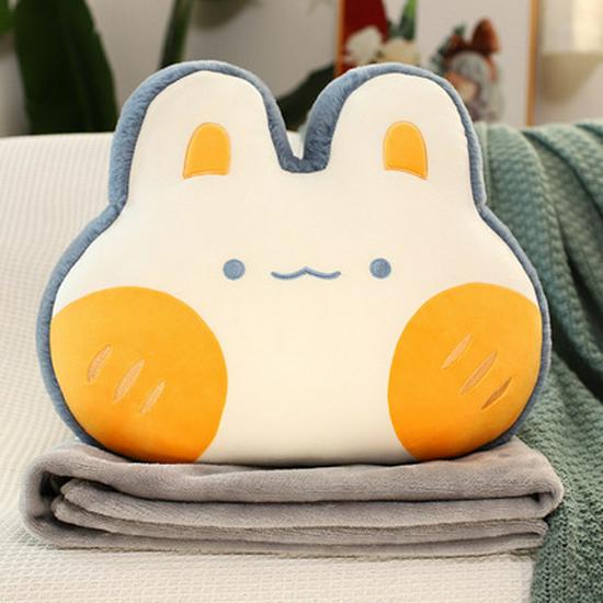Cartoon Animal Pillow and Blanket: Cute Rabbit, Panda, Pig, Frog Design for Home, Office, or Car Naps