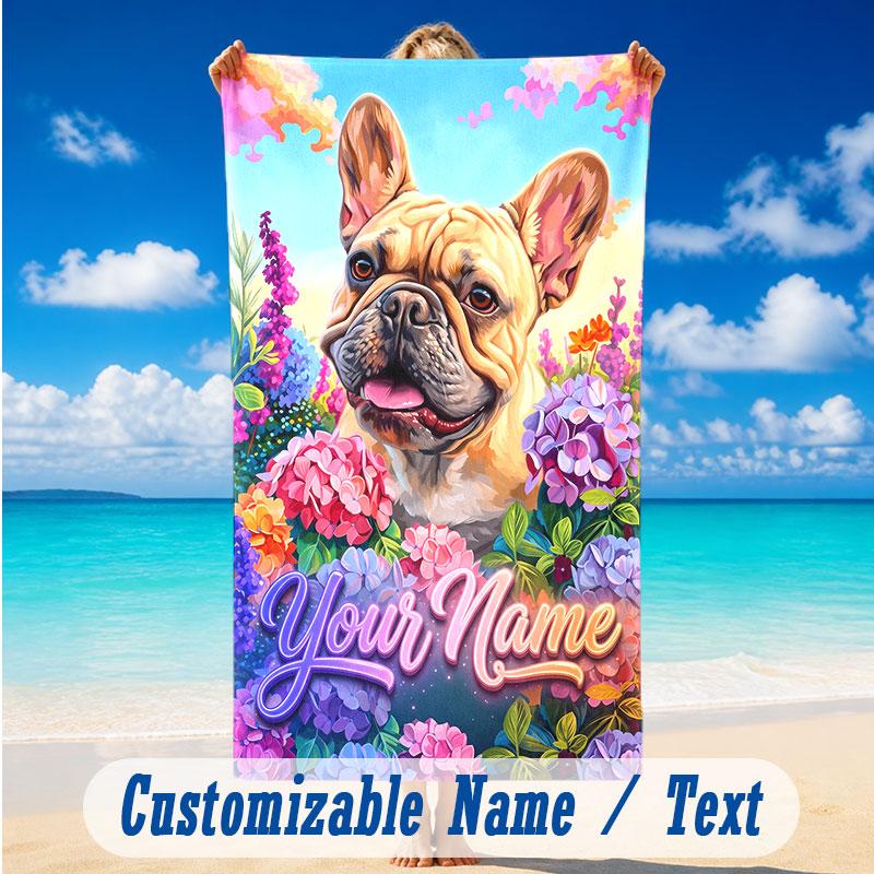 Floral Garden Theme Beach Towel Personalized Custom Name & Text Soft Quick Dry Beach Towel for Swimming Travel