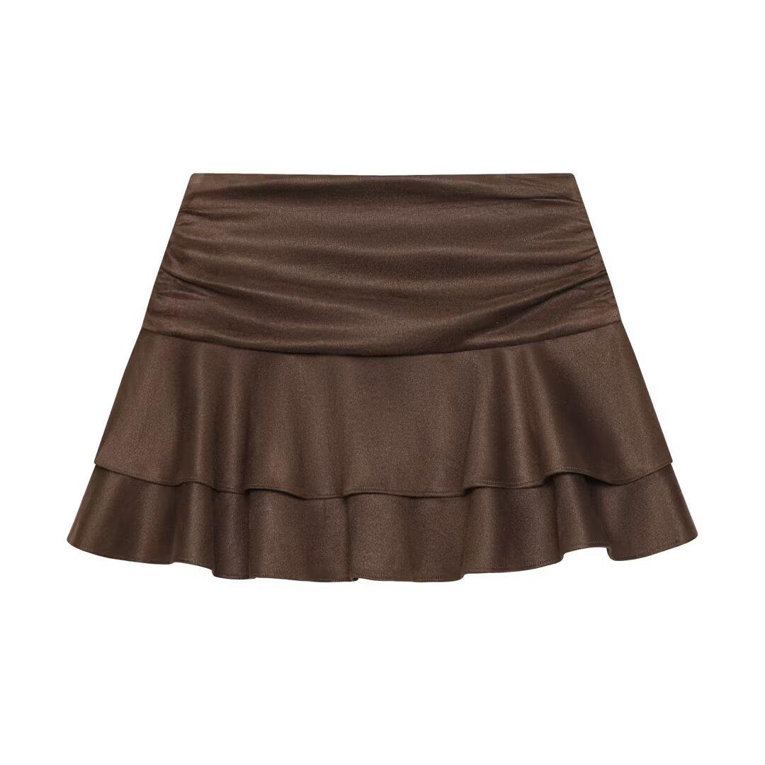 2026 Stylish European & American Women s Pleated Layered Skirt Pants Small кофейный