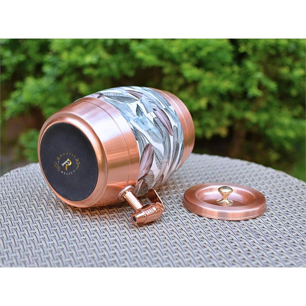 Pure Copper Water Matka - 5L | with Beautiful  Print | Copper Water Storage Dispenser with Ayurvedic Health Beneifts | for Home and Offices Purpose