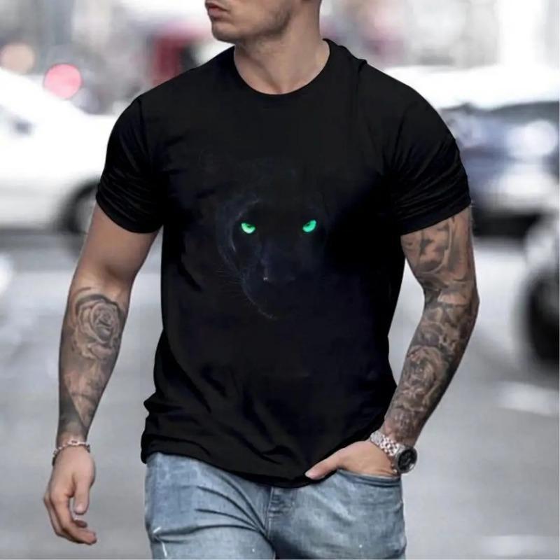 Herr T-shirts Kortärmade 3D-tryckta Toppar Sommarkläder Grafiska Herr Streetwear O-Hals Pullovrar svart panter 6XL T-shirt