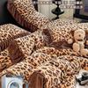 Premium Leopard Print Thickened Milk Fleece Rabbit Plush Lace Bed Cover Four-Piece Warm Double-Sided Fleece Bed Hat