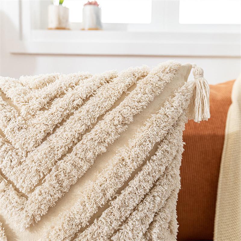 Tassel Cushion Cover 30x50cm /45x45cm Embroidered Throw Pillow Covers Home Decor Car Sofa Pillowcase For Living Room Beige Yellow